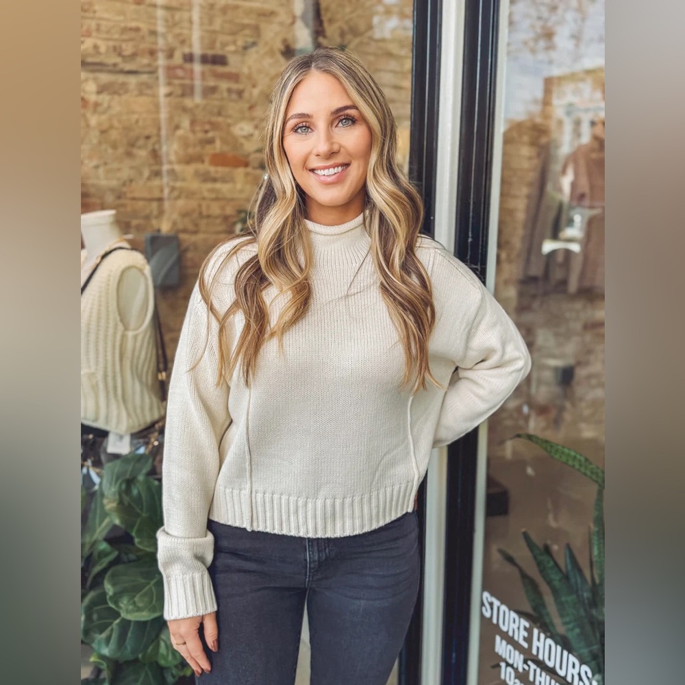 Commense Cream Mockneck Rib-Trim Sweater